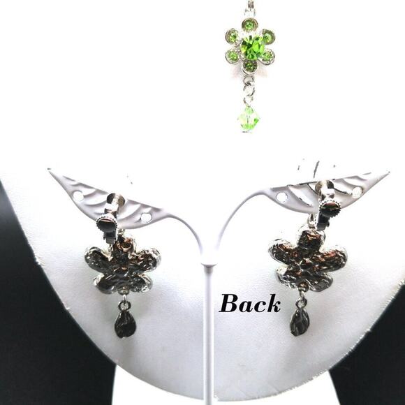 Peridot Green Crystal Necklace Clip Earrings Set, Rhinestones Crystals, 17" & 2" - Picture 9 of 11